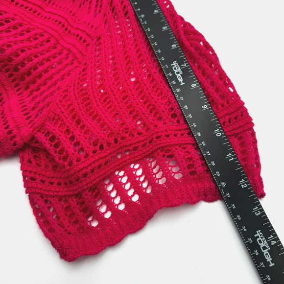 CATHERINES Womens 4X Pink Crochet Short Sleeve Cardigan Open Cover Up Sheer Boho - Picture 7 of 7